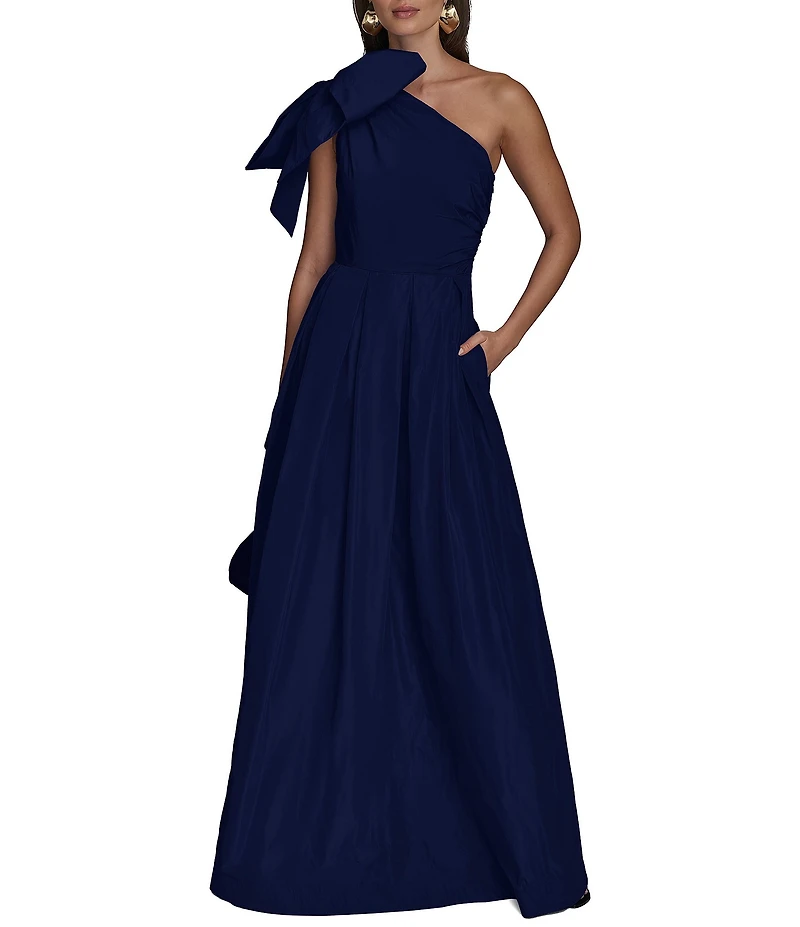 Donna Karan Taffeta Bow One Shoulder Sleeveless Ballgown
