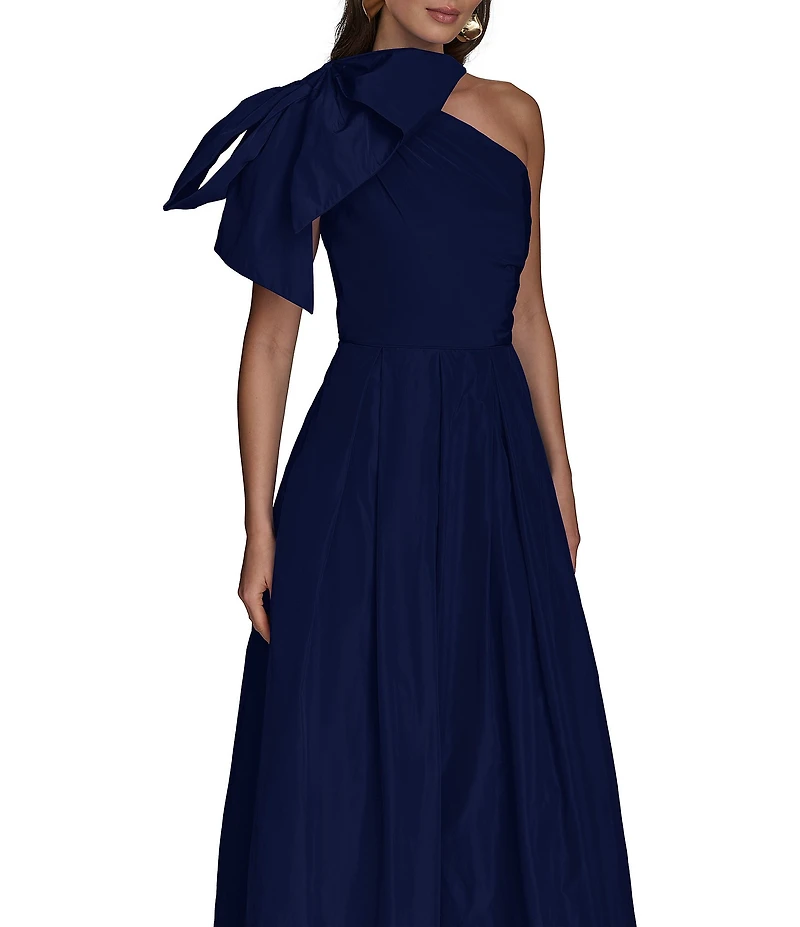 Donna Karan Taffeta Bow One Shoulder Sleeveless Ballgown