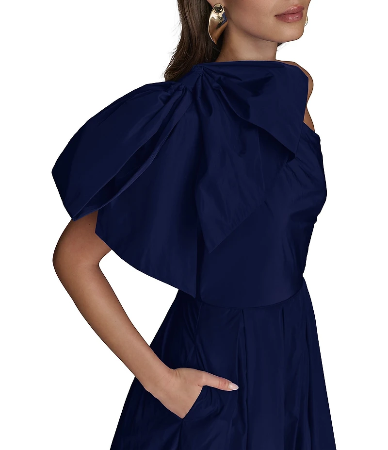 Donna Karan Taffeta Bow One Shoulder Sleeveless Ballgown