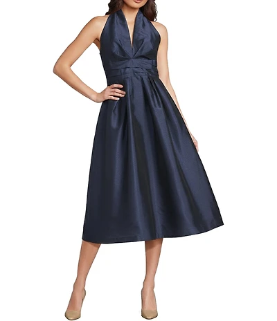 Donna Karan Taffeta Halter Neck Sleeveless A-Line Midi Gown