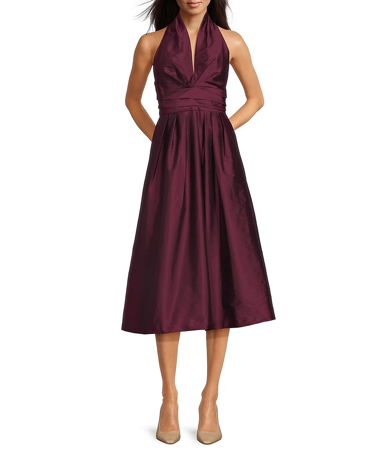 Donna Karan Taffeta Halter Neck Sleeveless A-Line Midi Gown