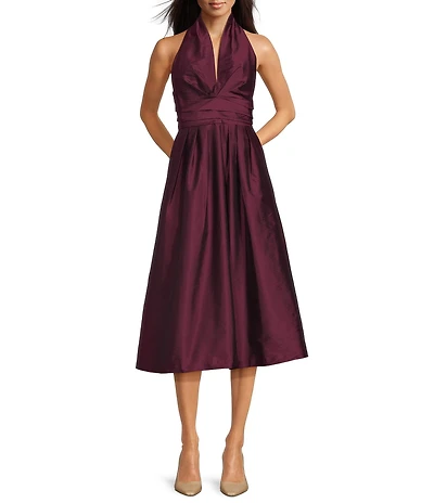 Donna Karan Taffeta Halter Neck Sleeveless A-Line Midi Gown