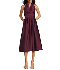 Donna Karan Taffeta Halter Neck Sleeveless A-Line Midi Gown