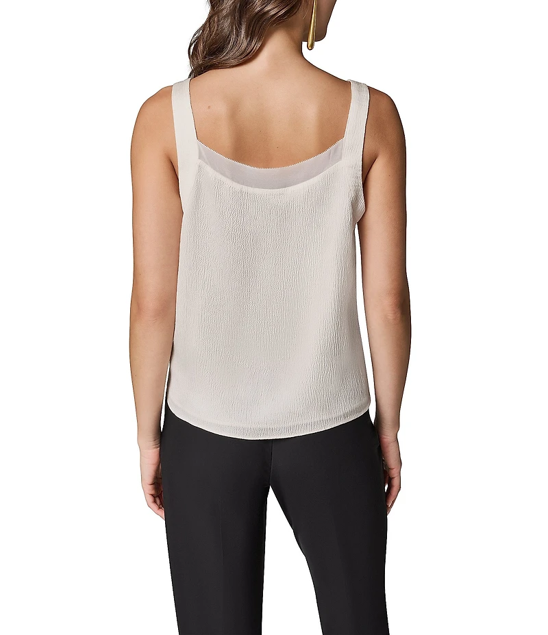 Donna Karan Textured Crepe de Chine Chiffon Trim V-Neck Sleeveless Shell
