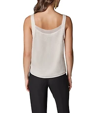 Donna Karan Textured Crepe de Chine Chiffon Trim V-Neck Sleeveless Shell