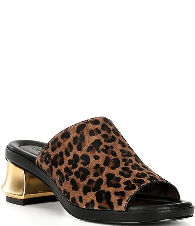 Donna Karan Tinley Leopard Print Metallic Heel Slide Sandals
