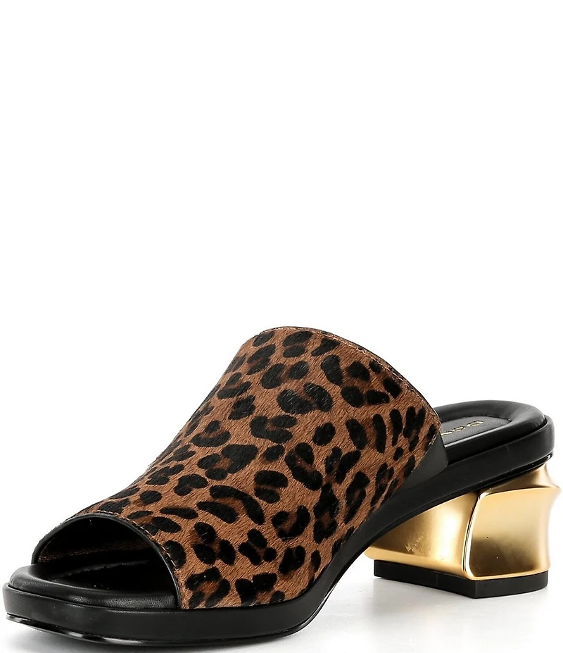 Donna Karan Tinley Leopard Print Metallic Heel Slide Sandals