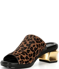 Donna Karan Tinley Leopard Print Metallic Heel Slide Sandals