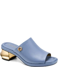 Donna Karan Tinley Metallic Sculpted Block Heel Slide Sandals