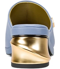 Donna Karan Tinley Metallic Sculpted Block Heel Slide Sandals