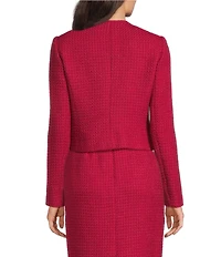 Donna Karan Tweed Crew Neck Button Front Cropped Jacket