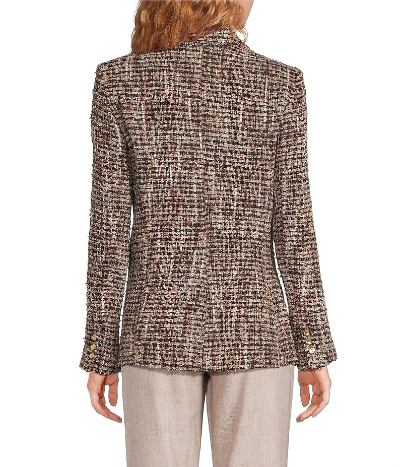 Donna Karan Tweed Notch Collard Long Sleeve One Button Jacket