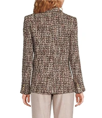 Donna Karan Tweed Notch Collard Long Sleeve One Button Jacket