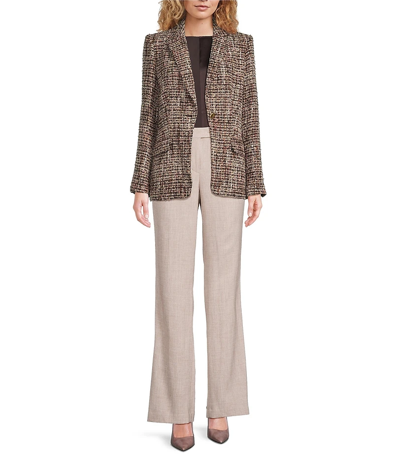 Donna Karan Tweed Notch Collard Long Sleeve One Button Jacket