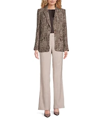 Donna Karan Tweed Notch Collard Long Sleeve One Button Jacket