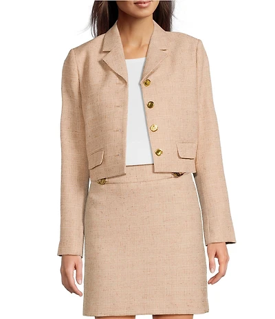 Donna Karan Tweed Notch Lapel Collar Button Front Jacket