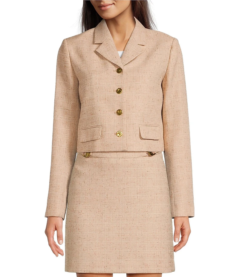Donna Karan Tweed Notch Lapel Collar Button Front Jacket