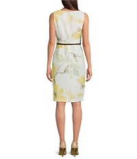Donna Karan Tweed Sleeveless Leaf Print Dress