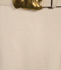 Donna Karan Tweed Square Neck Sleeveless Belted Sheath Midi Dress