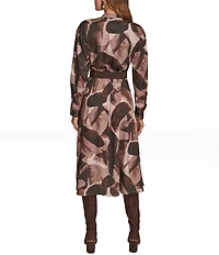 Donna Karan Twill Crew Neck Long Sleeve Belted Midi Shirt Dress