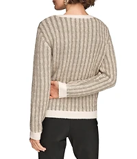 Donna Karan Two Tone Metallic Knit Crew Neck Long Sleeve Sweater