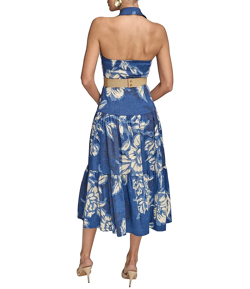 Donna Karan V-Neck Belted A-Line Midi Dress
