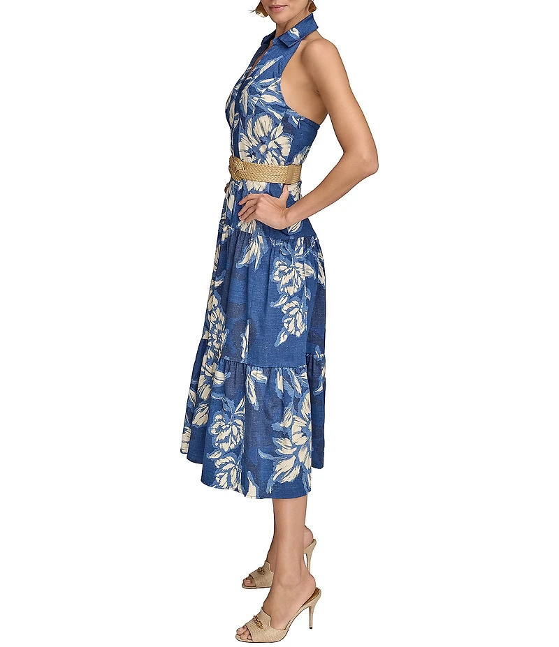 Donna Karan V-Neck Belted A-Line Midi Dress