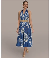 Donna Karan V-Neck Belted A-Line Midi Dress