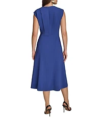 Donna Karan V-Neck Cap Sleeve Cady Crepe A-Line Midi Dress