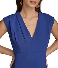 Donna Karan V-Neck Cap Sleeve Cady Crepe A-Line Midi Dress