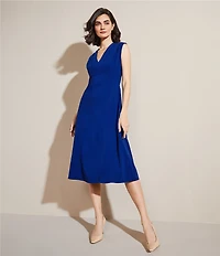 Donna Karan V-Neck Cap Sleeve Cady Crepe A-Line Midi Dress