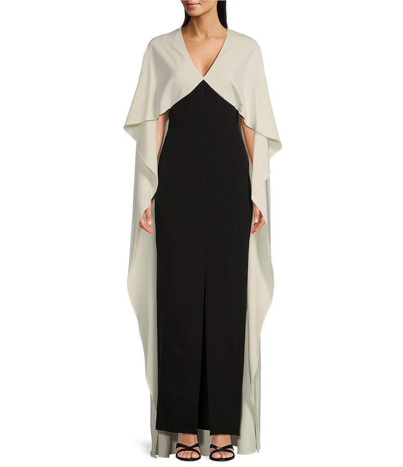 Donna Karan V-Neck Flutter Sleeve Caped Sheath Dress