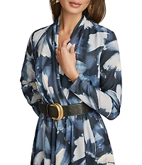 Donna Karan V-Neck Long Sleeve Belted Fit and Flare Midi Dress