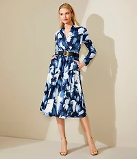 Donna Karan V-Neck Long Sleeve Belted Fit and Flare Midi Dress