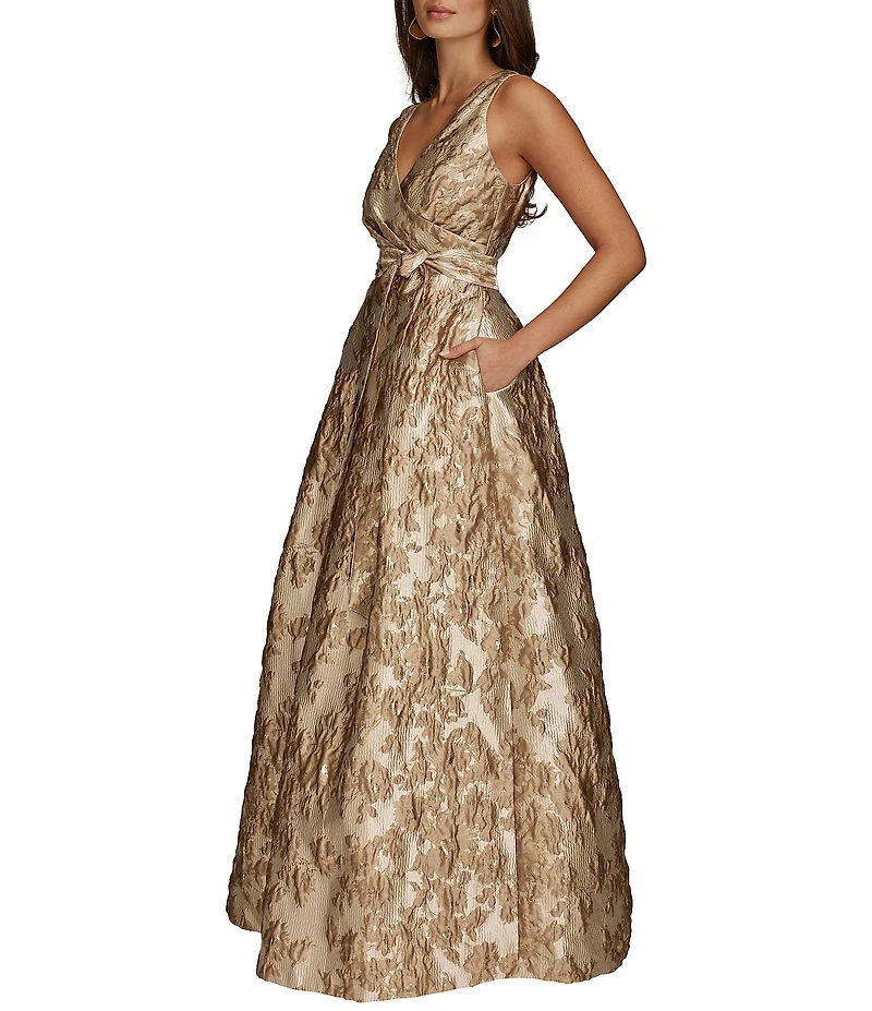 Donna Karan V-Neck Novelty Brocade Ball Gown