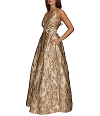 Donna Karan V-Neck Novelty Brocade Ball Gown