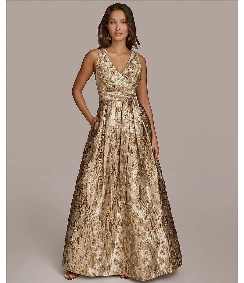 Donna Karan V-Neck Novelty Brocade Ball Gown