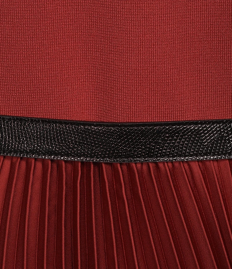 Donna Karan V-Neck Sleeveless Belted Fit and Flare Pleated Dress