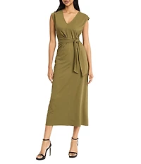 Donna Karan V-Neck Tie Waist Knit Dress