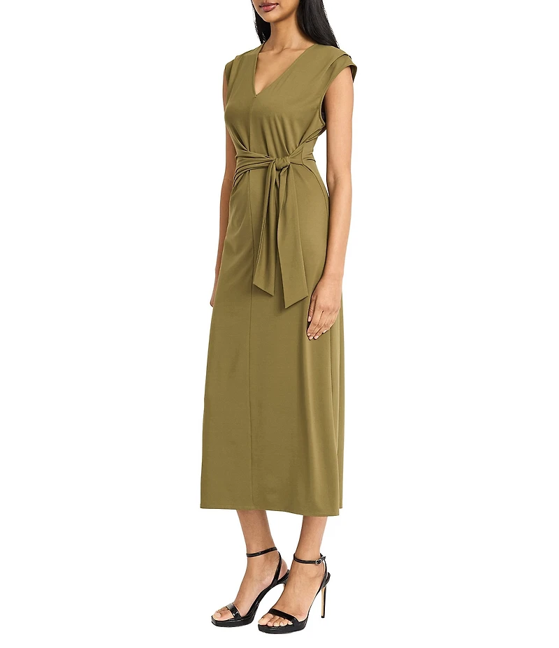 Donna Karan V-Neck Tie Waist Knit Dress