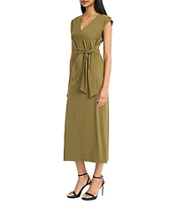 Donna Karan V-Neck Tie Waist Knit Dress