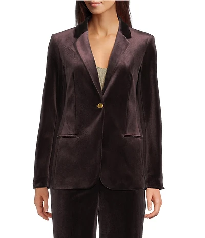 Donna Karan Velvet Notch Collar Long Sleeve One Button Jacket