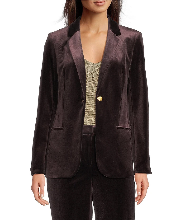 Donna Karan Velvet Notch Collar Long Sleeve One Button Jacket