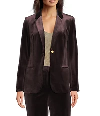 Donna Karan Velvet Notch Collar Long Sleeve One Button Jacket