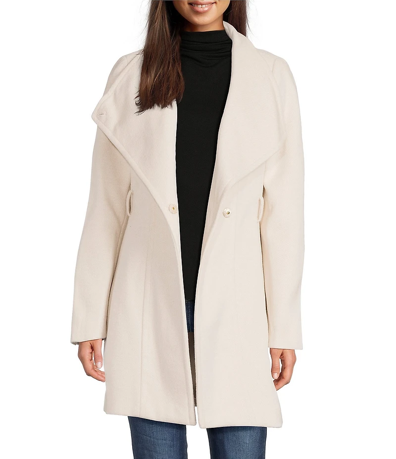 Donna Karan Wool Blend Asymmetrical Wing Collar Belted Wrap Coat