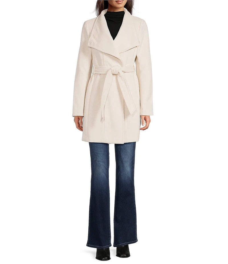 Donna Karan Wool Blend Asymmetrical Wing Collar Belted Wrap Coat