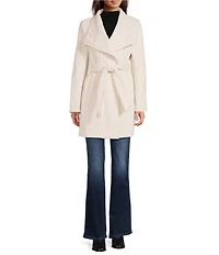 Donna Karan Wool Blend Asymmetrical Wing Collar Belted Wrap Coat