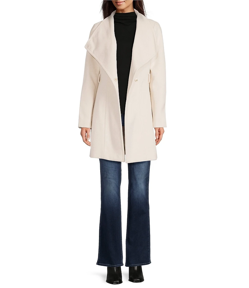 Donna Karan Wool Blend Asymmetrical Wing Collar Belted Wrap Coat