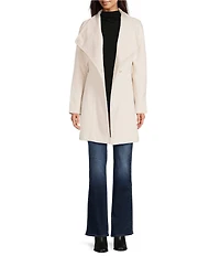Donna Karan Wool Blend Asymmetrical Wing Collar Belted Wrap Coat