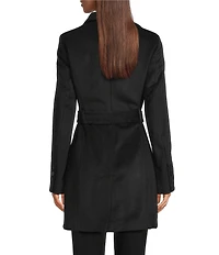 Donna Karan Wool Blend Asymmetrical Wing Collar Belted Wrap Coat